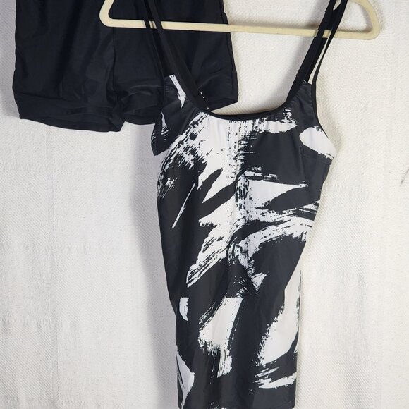 Rotita Black White Graffiti Print Poly Elastane Double Adj Straps Tankini Set SM - Picture 5 of 16